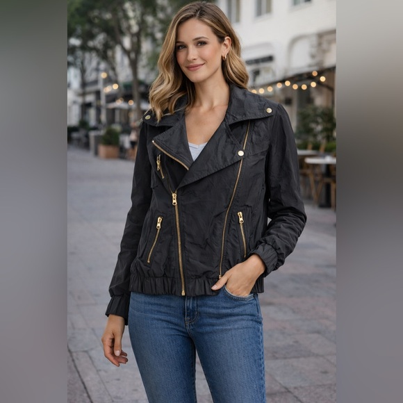 Mike & Chris Black Bomber Jacket with Gold Accents - Picture 1 of 8